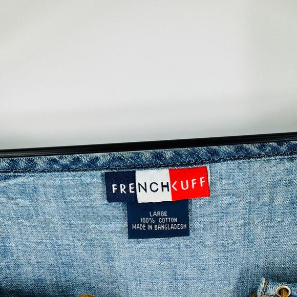 French Kuff Vintage Denim Lace-Up Peasant Top Long Sleeve Boho Size Large - Picture 3 of 7